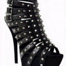 Spike leather high heel platform sandals High quality leather sandals Sex high heel sandal