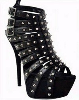 Spike leather high heel platform sandals High quality leather sandals Sex high heel sandal