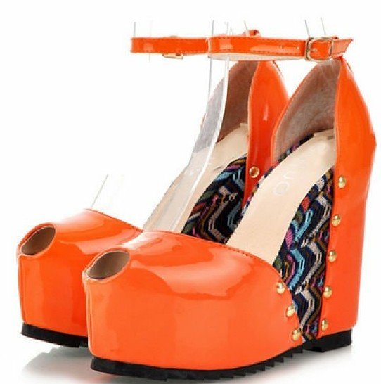 2012 bright orange high wedges shoes/cute fish toe high heels