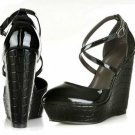 fashion black leather dress high heels/high wedge shoes