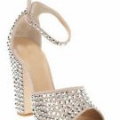 Fashion thick heels pumps shoes with shiny silver revets
