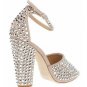Fashion thick heels pumps shoes with shiny silver revets