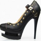 trendy popular spring black shoes/revets high platform pumps