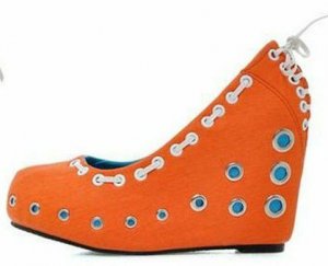 Fashion comfortable orange lace hole wedge shoes 2012