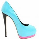 latest hot on sell bright blue leather and red bottom high heels