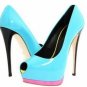 latest hot on sell bright blue leather and red bottom high heels