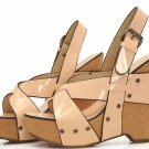 top design wide pink leather banding wedge shoes