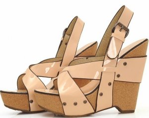 top design wide pink leather banding wedge shoes