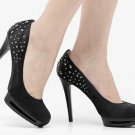 elegant popular black leather with rivets high heel shoes