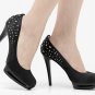 elegant popular black leather with rivets high heel shoes