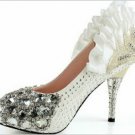 sexy white leather with peacock tail and diamond and rivets high heels