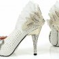 sexy white leather with peacock tail and diamond and rivets high heels