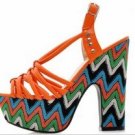 sexy orange leather with wavy colorful bottom /square heel/diamond