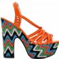 sexy orange leather with wavy colorful bottom /square heel/diamond