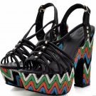 2012unique black leather with exotic colorful bottom pumps/square heel/diamond