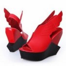 fashion angel wings-like bright red leather wedges/high platform high heels