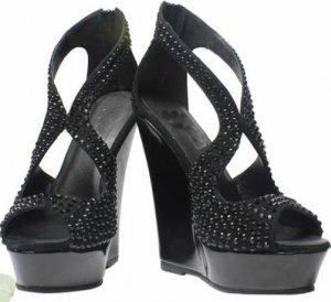 High heel wedge summer dress shoes/ high platform black pump