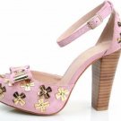 latest design peach pink patent high heels/metal criss-cross flower