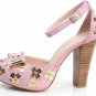 latest design peach pink patent high heels/metal criss-cross flower
