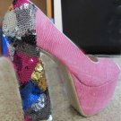 Elegant peach pink fish scale &colorful octopzze back high heels