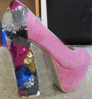 Elegant peach pink fish scale &colorful octopzze back high heels