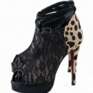 sexy gothic victorian lace fashion high heel peep toe/leopard back/ankle wrapped pumps