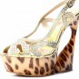 special golden zigzag drawstring&leopard bottom&drum-like heels