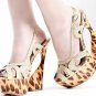 special golden zigzag drawstring&leopard bottom&drum-like heels