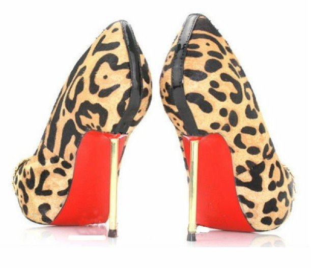 Woman steel toe high heel shoes/leopard leather/metal heel/red sole pumps