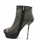 sexy ankle high shiny rhinestone black high heels/thin metal heel pumps