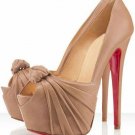 Fashion branded sexy high heel shoes/pleated pink leather/red sole pumps