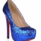 sexy party and dance blue crystal high heel shoes/red sole pumps