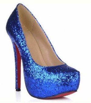 sexy party and dance blue crystal high heel shoes/red sole pumps