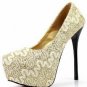 2012 popular top design golden lace high heels/red sole pumps