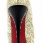 2012 popular top design golden lace high heels/red sole pumps