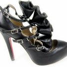 special posh black patent leather &rose-like embellished stiletto
