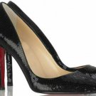 Fashion hot brand high heel shoes for women/black and silver gliter/red sole pumps