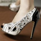 newest trendy classic geometric pattern dress and career high heel shoes
