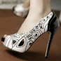 newest trendy classic geometric pattern dress and career high heel shoes