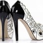 newest trendy classic geometric pattern dress and career high heel shoes