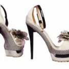 sexy snake skin bottom&beautiful flower &black thin heel pumps
