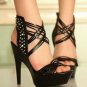 new sexy mature meshy black leather with diamond high heel shoes