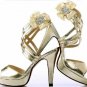 sexy posh royal golden criss-cross &diamond flower high heel shoes