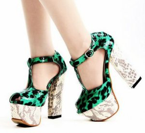 Sexy leopard sandals high heel /criss-cross green pumps