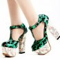 Sexy leopard sandals high heel /criss-cross green pumps