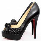 trendy popular summer knight black pleated &yellow lining/red sole pumps