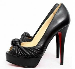 trendy popular summer knight black pleated &yellow lining/red sole pumps