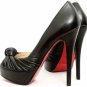 trendy popular summer knight black pleated &yellow lining/red sole pumps