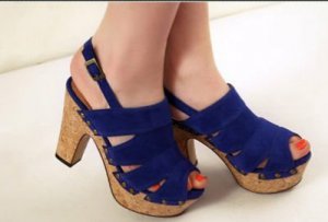 2012 hot sexy blue high thick heel fashion sandal