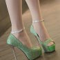 2012 hot selling shiny green patent high heels/high thin metal heel